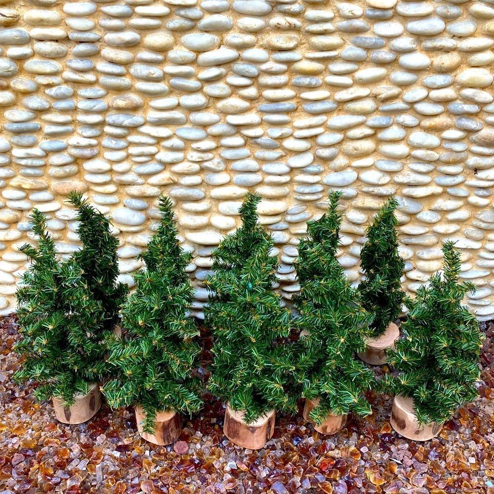Lot of 10 Ten Miniature Christmas Trees on Tree Stumps. EUC. Decor Holiday